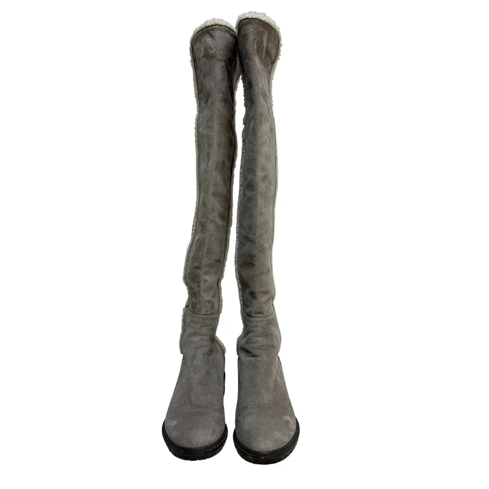 Stuart Weitzman Gray Suede Parka Shearling Lined Over The Knee Boots Women's 8.5